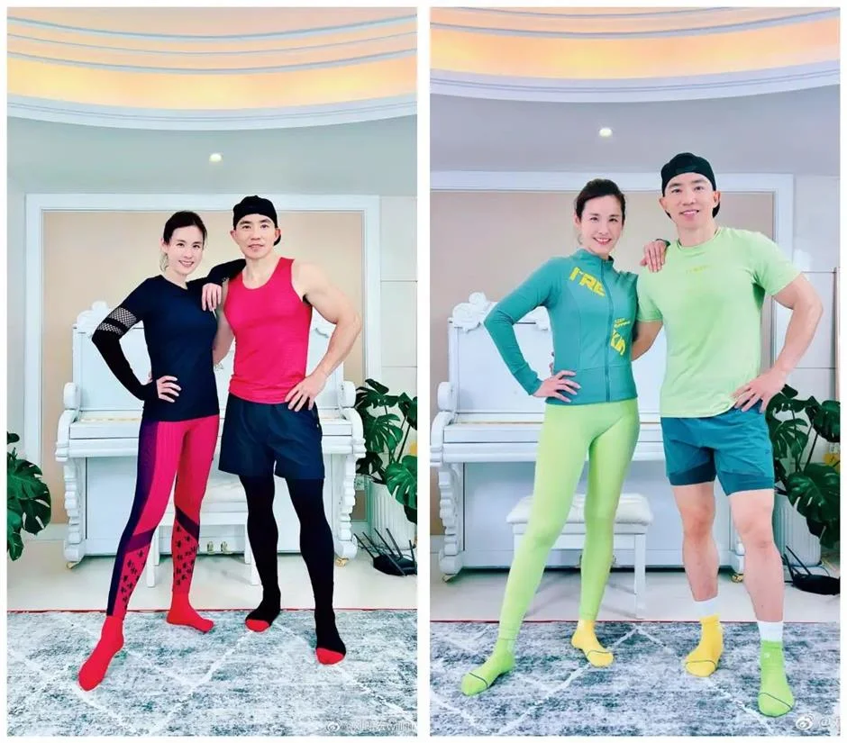 Fitness influencers showcasing activewear and body transformation results