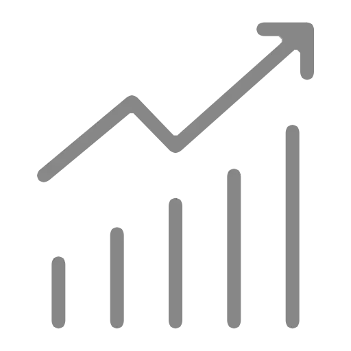 Upward trend bar chart with rising arrow
