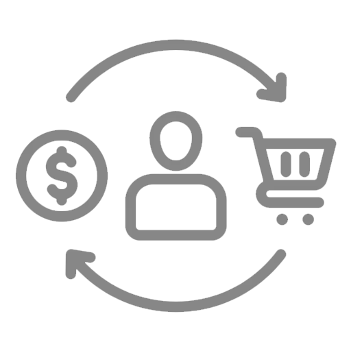 Customer purchase cycle icon with payment and shopping cart