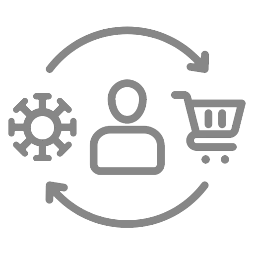 Customer lifecycle icon with settings, user, and shopping cart