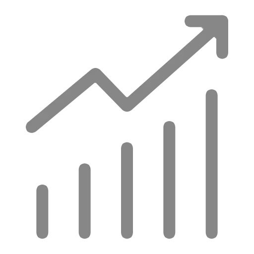 Upward trend bar chart with rising arrow