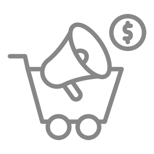 Shopping cart megaphone icon representing promotional marketing