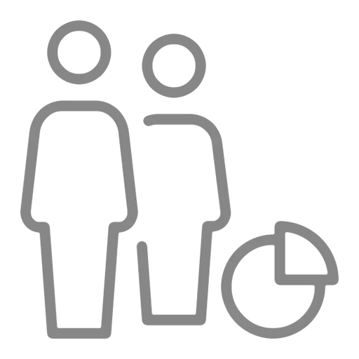 Audience demographics icon with people and pie chart