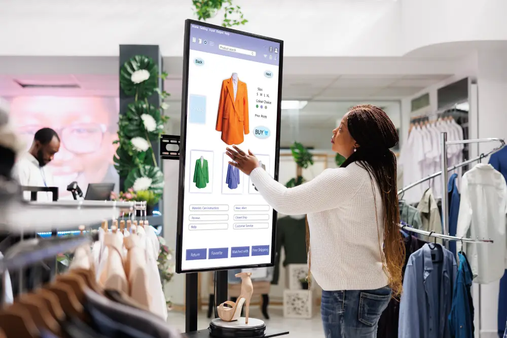 Customer using interactive smart screen in digital retail store