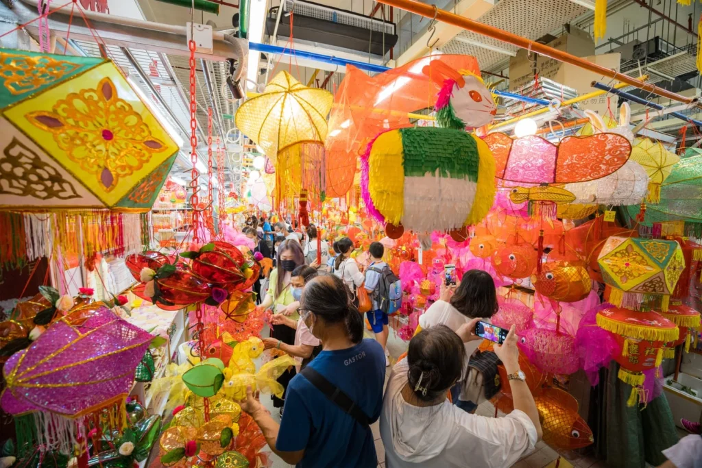 mid autumn lantern in wet market in Hong Kong